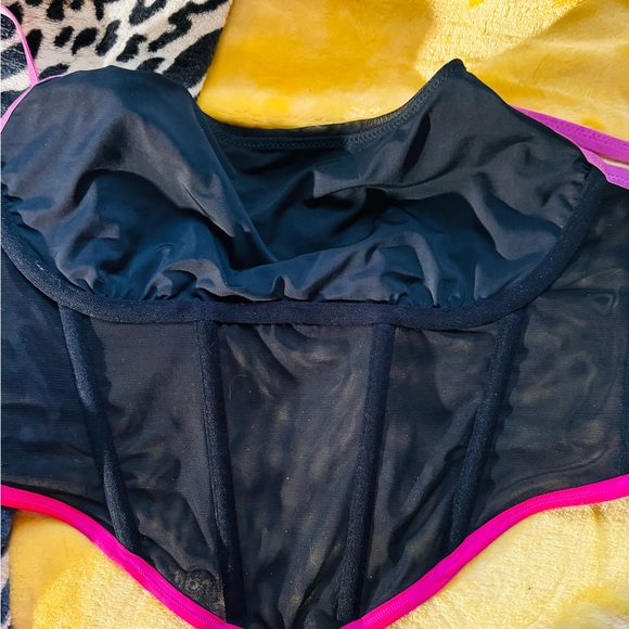 Sofia Intimates Black & Multi Pink Cropped Underwire Bustier Top Size Medium - Picture 3 of 5